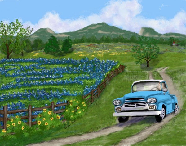 Driving Through the Bluebonnets by Paintings by Susan