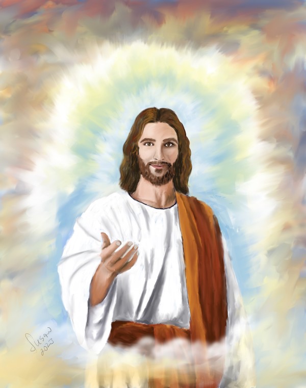 Jesus in Clouds by Susan Reich