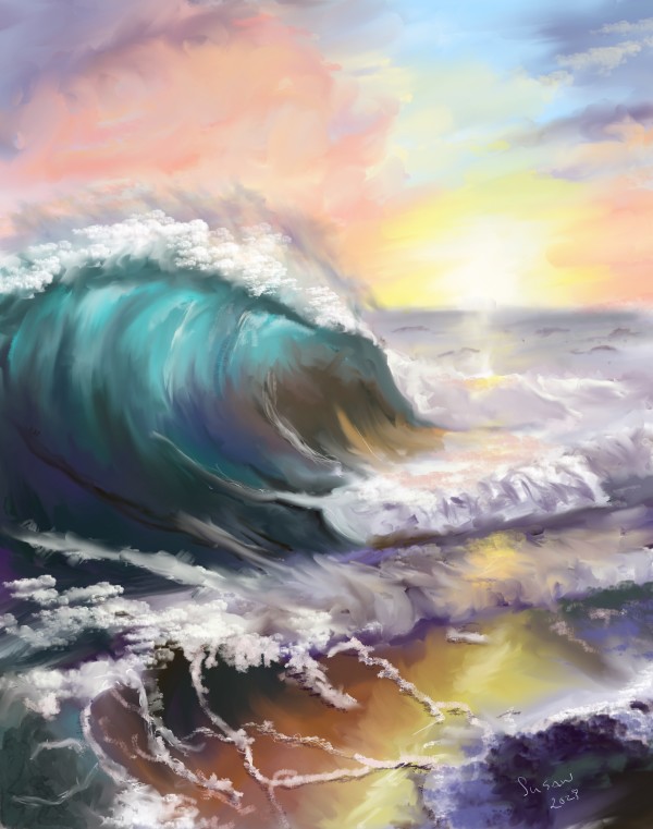 Wave at Sunset by Paintings by Susan