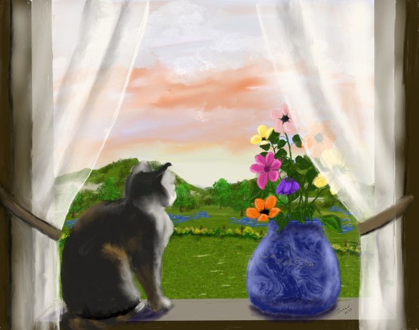Cat in the Window by Paintings by Susan