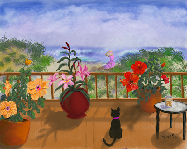 Hibiscus and Cat by Susan Reich