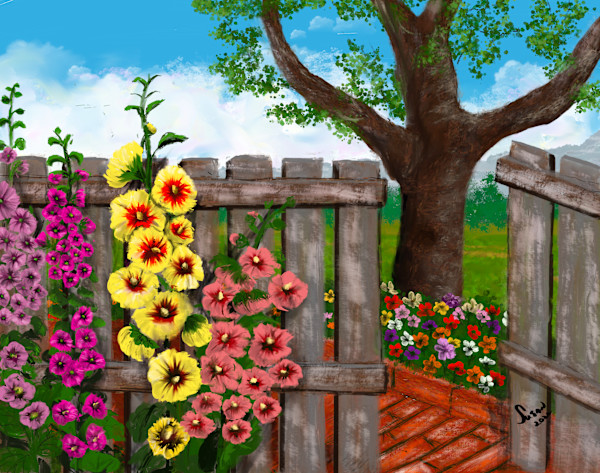 Hollyhocks by Susan Reich