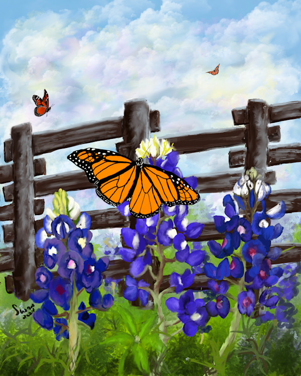 Butterfly and Bluebonnets by Susan Reich