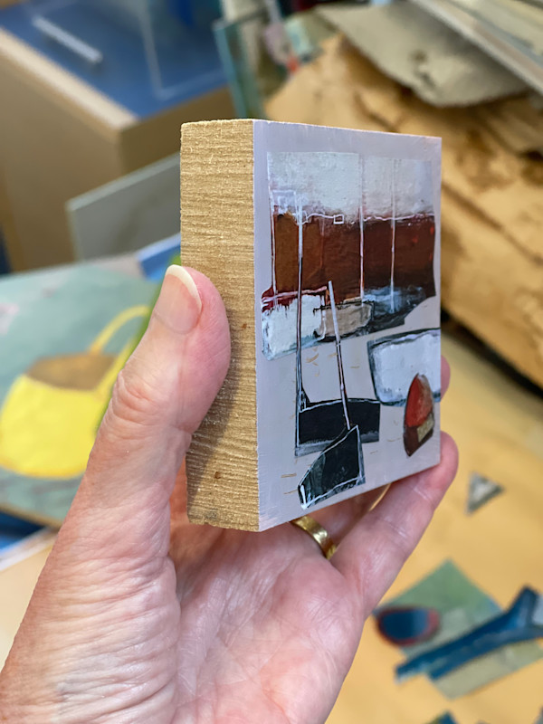 Collage on wood by Chrissie Richards