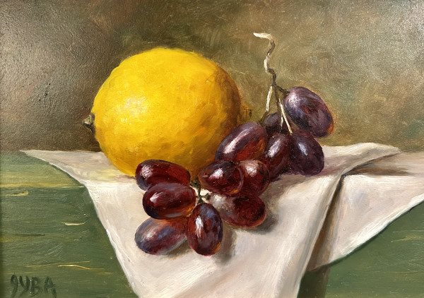 Lemon & Grapes on a Green Table by Julie Y Baker Albright