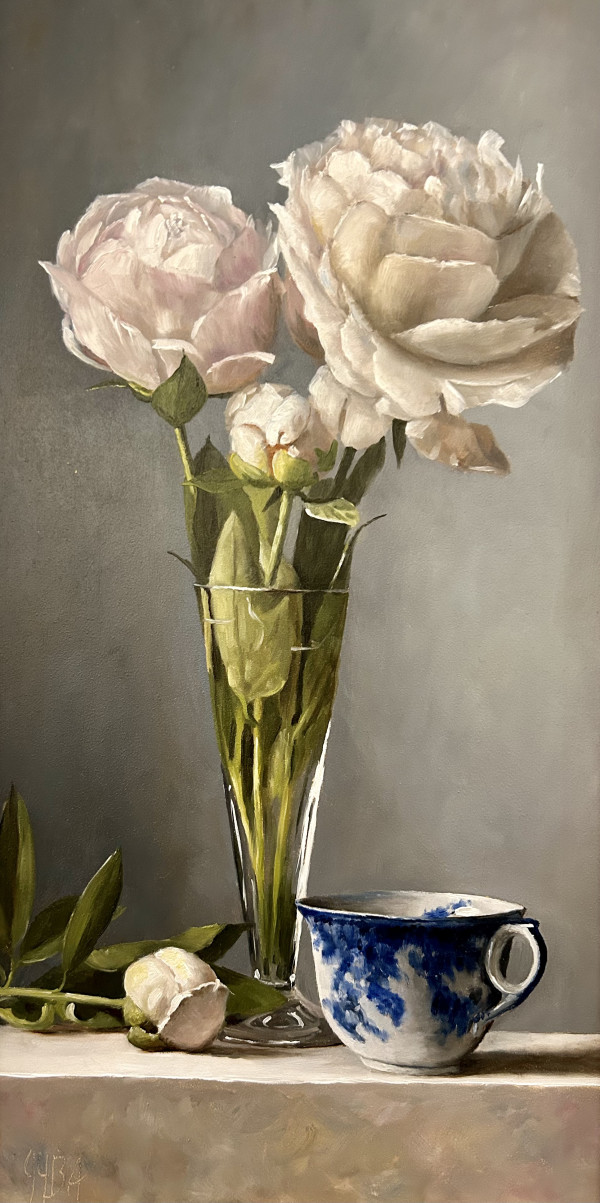 Tea with Peonies by Julie Y Baker Albright