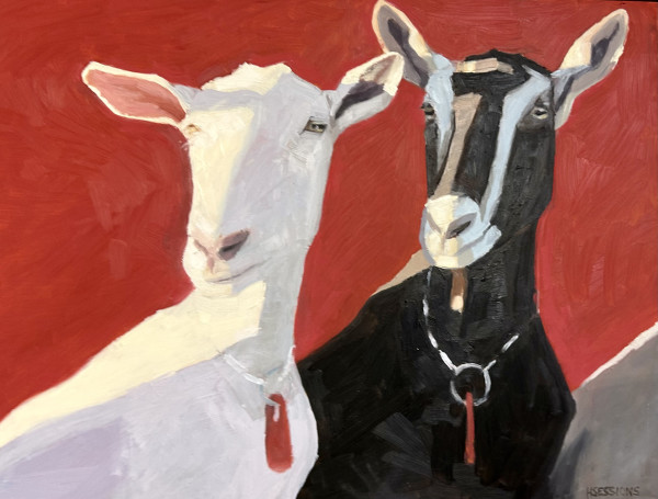 Two Goats on Red by Hannah Sessions