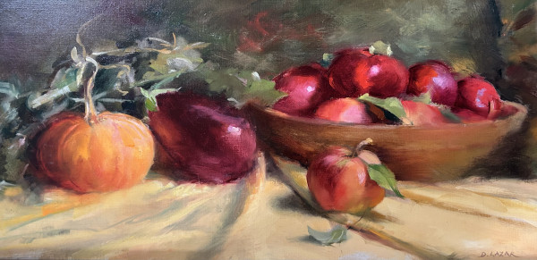 Autumn Harvest (Pumpkin, Eggplant, Apples) by Debbie Lazar