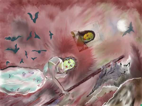 Witch on Broom by Randi Trinka