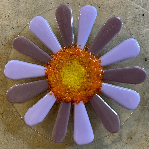 Garden Stake - Flower (clr w/dusty lilac & neolav, shades orange center)