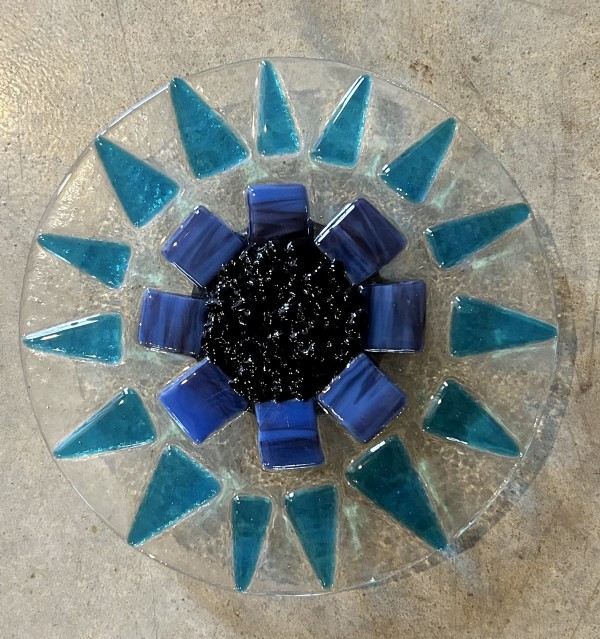Garden Stake - Flower (Turquoise points, blue squares, dark blue center) by Cindy Cherrington