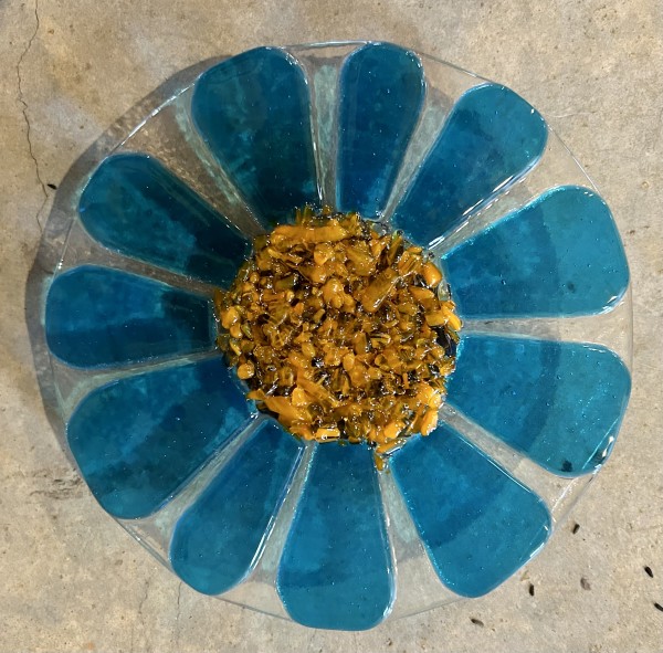 Garden Stake - Flower (turquoise trans, orange center) by Cindy Cherrington