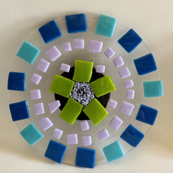 Garden Stake - Flower (on clr, shades blue, lav, green center) by Cindy Cherrington