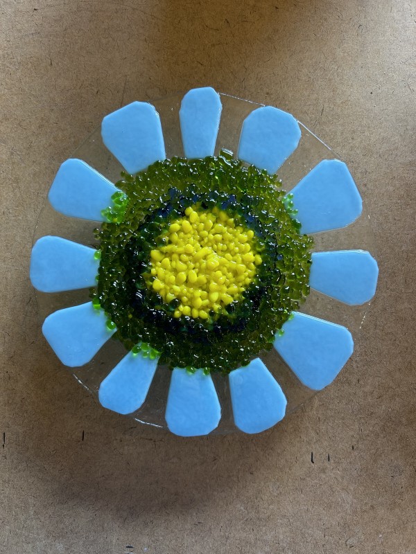 Garden Stake - Flower (on clr, blue w/grn, blue & yellow cntr) by Cindy Cherrington