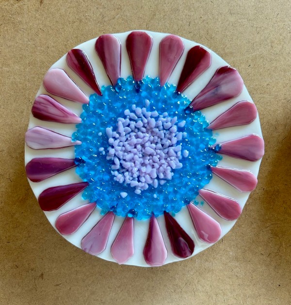 Garden Stake - Flower (on wh, pink/purple, blue cntr) by Cindy Cherrington
