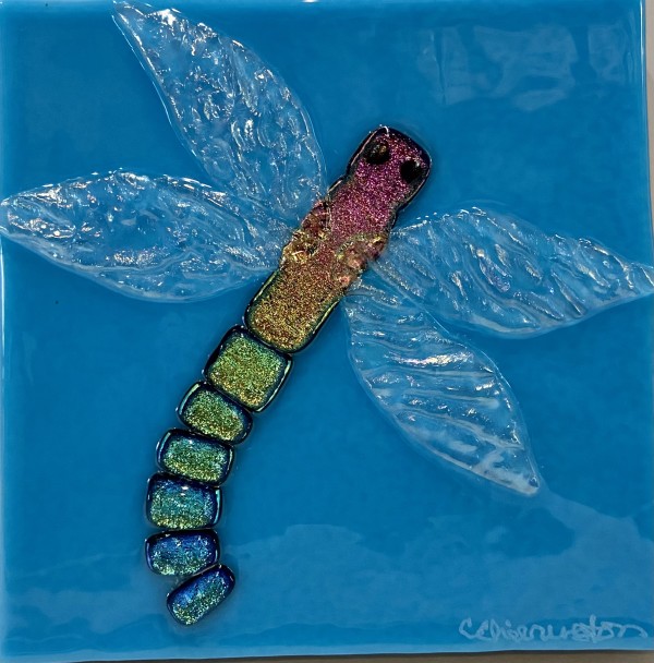 Dragon Fly on Blue by Cindy Cherrington