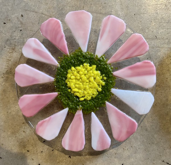 Garden Stake - Flower (pink/white, green, yellow center) by Cindy Cherrington
