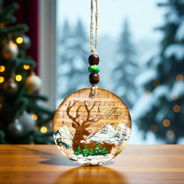 Mountain Deer Wooden Ornament by Donna Richardson