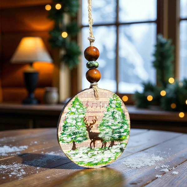 Peek-A-Boo Deer Wooden Ornament by Donna Richardson
