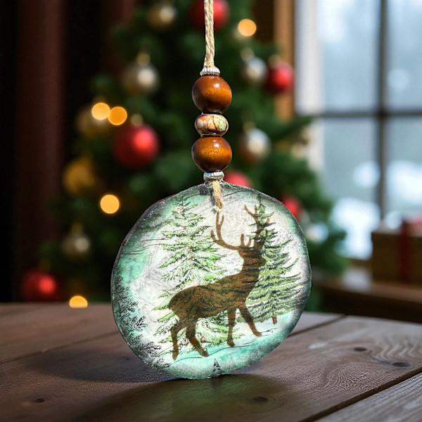 Deer Silhouette Wooden Ornament by Donna Richardson