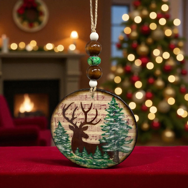 Woodland Christmas Wooden Ornament by Donna Richardson