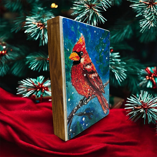Misty Cardinal Art Print on Cradled Wood Panel by Donna Richardson
