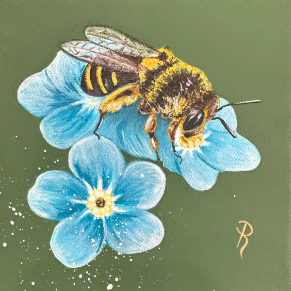 Bee on Blue Flower by Donna Richardson