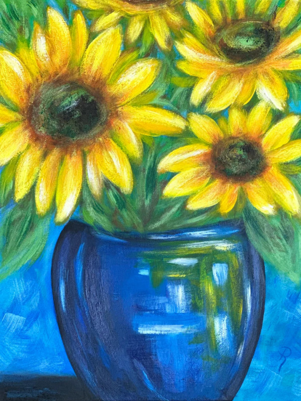 Blue Hues and Sunflower Views Art Print - 11x14 #1 by Donna Richardson