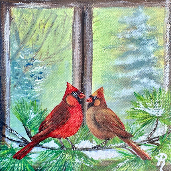 Cardinals in the Window by Donna Richardson