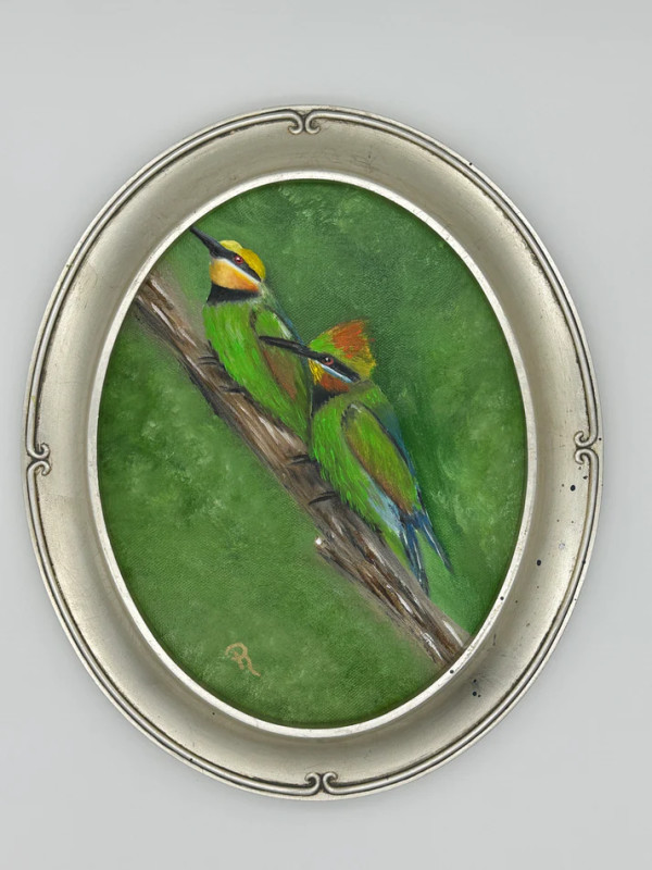 Double Delight: Vibrant Rainbow Bee Eaters by Donna Richardson