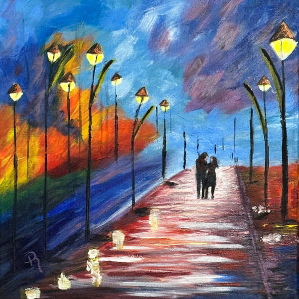 Street Light Romance Art Print - 8x8 #1 by Donna Richardson