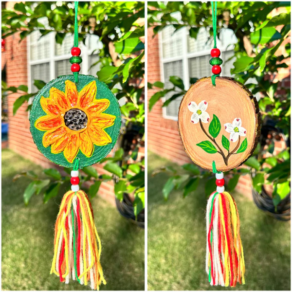 Sunflower / Dogwood Flowers Wooden Ornament by Donna Richardson
