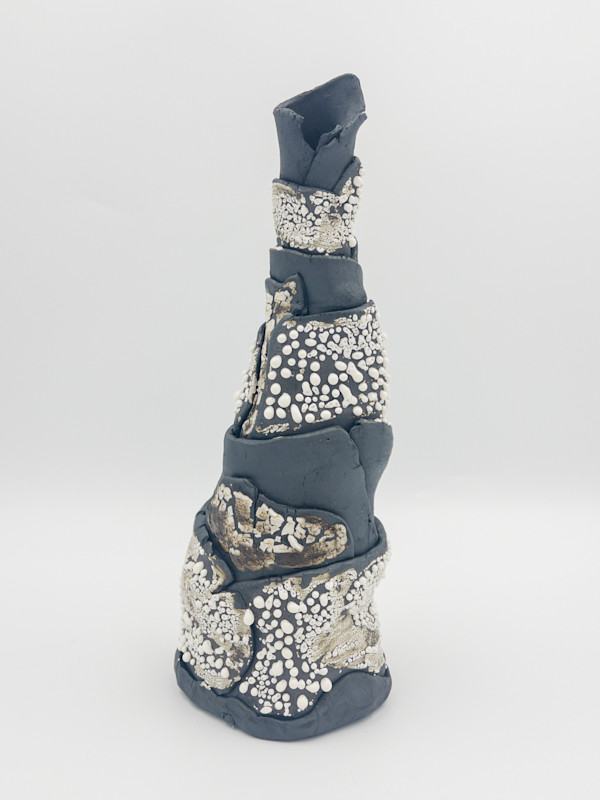 Black Vase With White Beading Glaze- 106 by Chris Heck