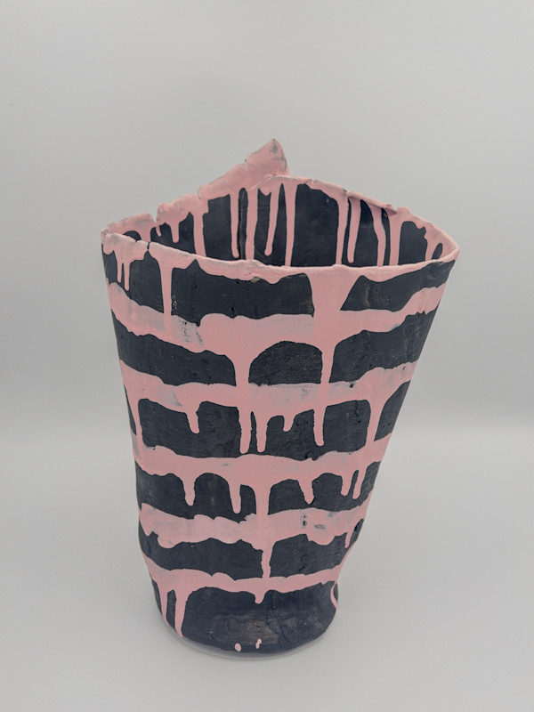 Blank and Pink Striped Vase - 101 by Chris Heck