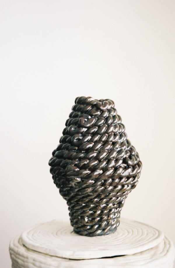 Raku Metallic Woven Vessel by Elianah Sukoenig