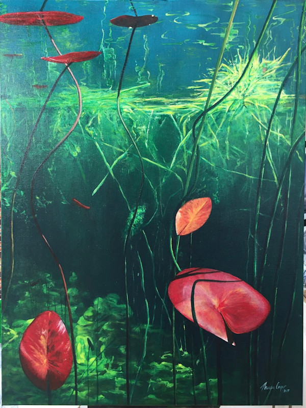 Waterlilies (red) , Okavango Delta, Botswana by Theresa Cooper