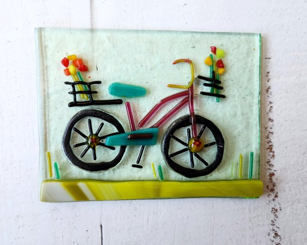 Pink/Turquoise Bike/Green Tint BG by Ashley Akerlund