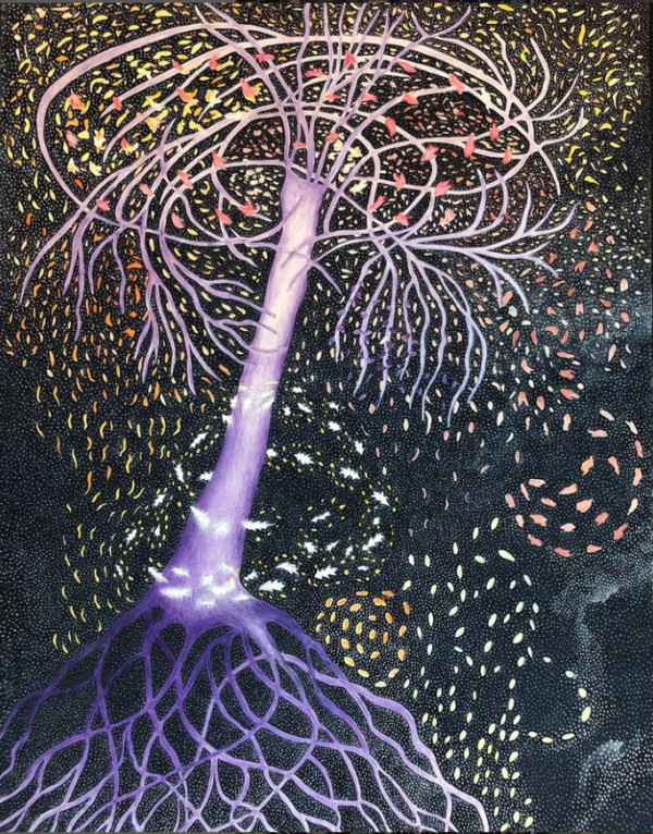 Purple Tree in Wind (Rooted Tree) by Ann Leda Shapiro