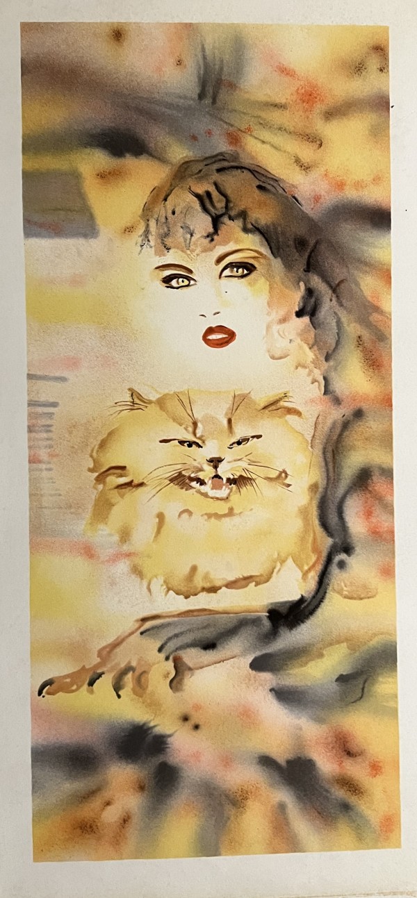 Femme avec chat by Cecile Chapellier