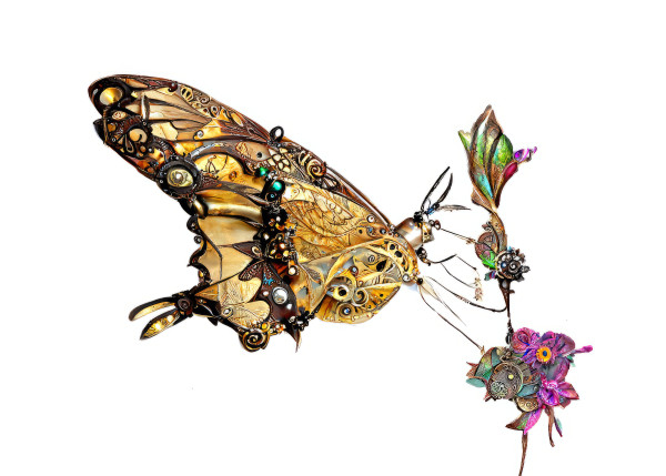 Steampunk Butterfly on a Magical Flower #1 by Mark Mrohs