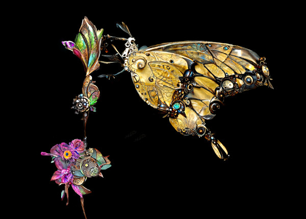 Steampunk Butterfly on a Magical Flower #2 by Mark Mrohs