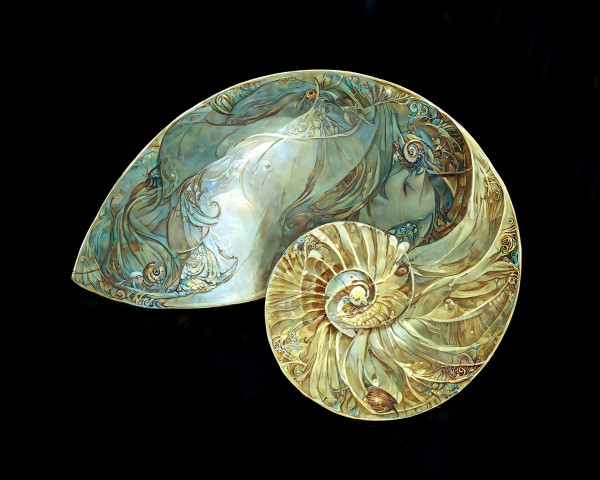 Nautilus Shell as Art Nouveau on Black by Mark Mrohs