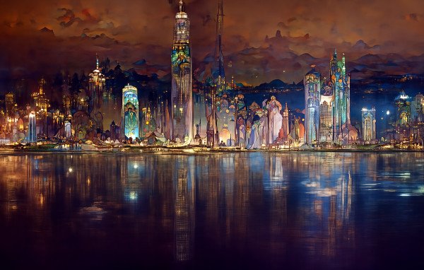 Waterfront Metropolis at Night by Mark Mrohs