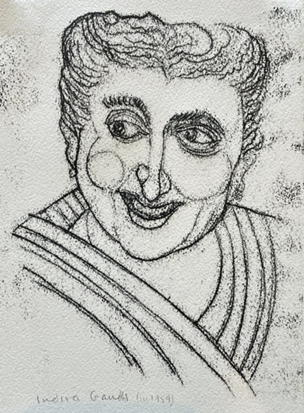 Indira Gandhi I etching by alice brickner