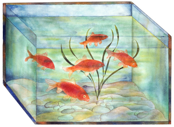 FISH TANK WITH 5 RED FISH by alice brickner