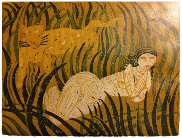 Lady and Tiger in Grass by alice brickner
