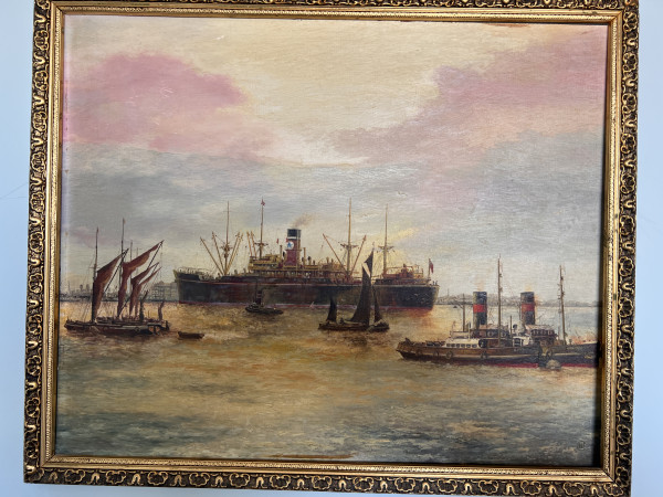 Blue Star Line ship in harbour by Not Known, Image 1.