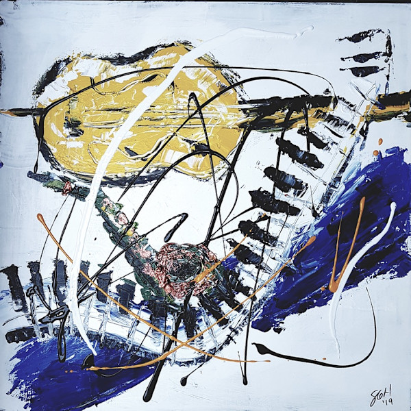 Trio de jazz 02-acrylic on canvas 24x24 by S. Gordon Harwood, Image 1.