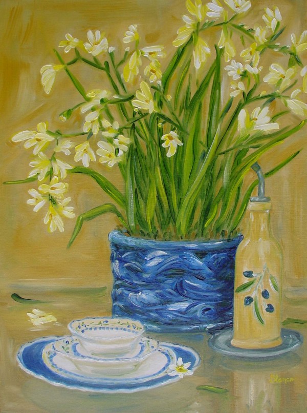 Freesias And Porcelain by Jeannina Blanco