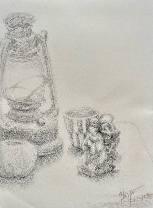Study with figurine and lamp by Jeannina Blanco
